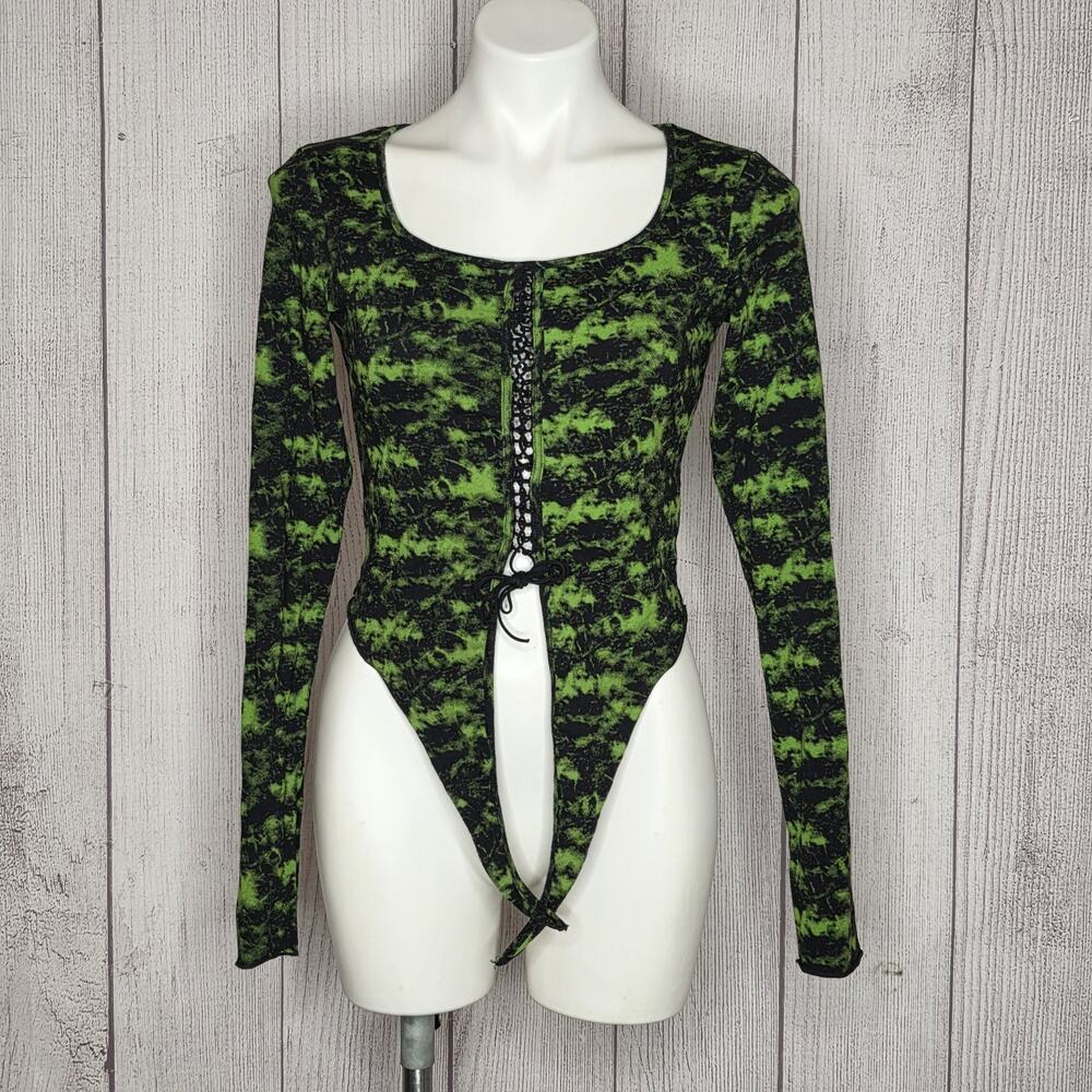 Punk Rave Swamps Top Green Black Lace Up Gothic Cyber Goth Rave Y2K